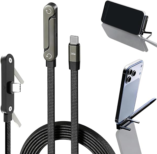 nnOuOnn Invisible Foldable Holder Charger Cable with Stand, 240w Fast Charging Stand Sideways Data Cables with Bendphone Accessories, Flat USB c 5 FT/150cm, for iPhone 17 Series, S25 S24 Ultra - 1