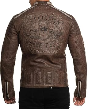 Affliction Mens Leather Jacket Black Skull
