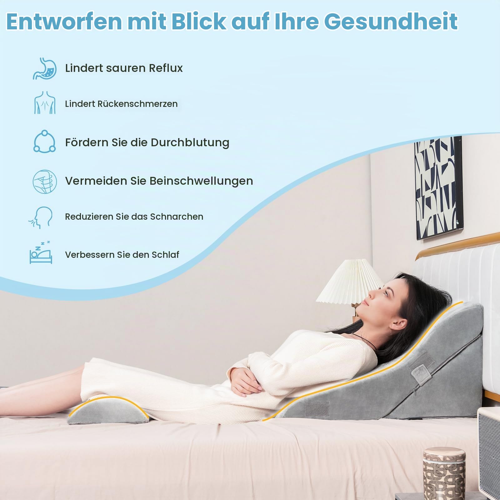 FANTASK 3Tlg. Lesekissen zum Beine hochlagern, Venenkissen, orthopädisches Keilkissen-Set nach Operationen gegen Schnarchen, Sodbrennen & Rückenschmerzen (Grau)