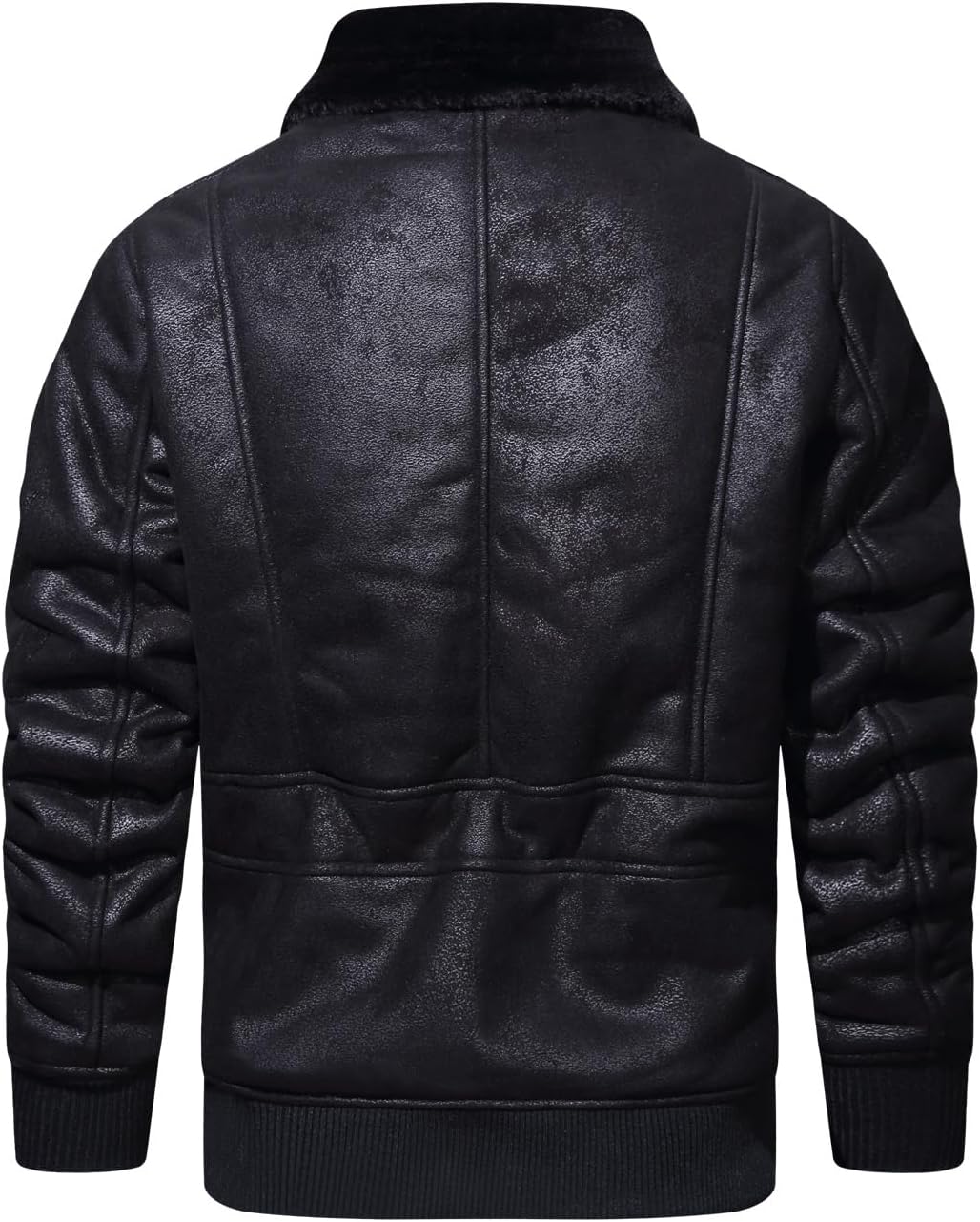 HOOD CREW Men’s Faux Fur Leather Jacket Autumn Winter Fleece Lined Coat Vintage Bomber Jacket