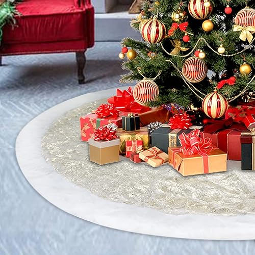 Miniatura 6 de SHENG HONG Falda de árbol de Navidad, faldas de árbol de Navidad de felpa de 72 pulgadas para Navidad, decoraciones de fiesta de vacaciones,