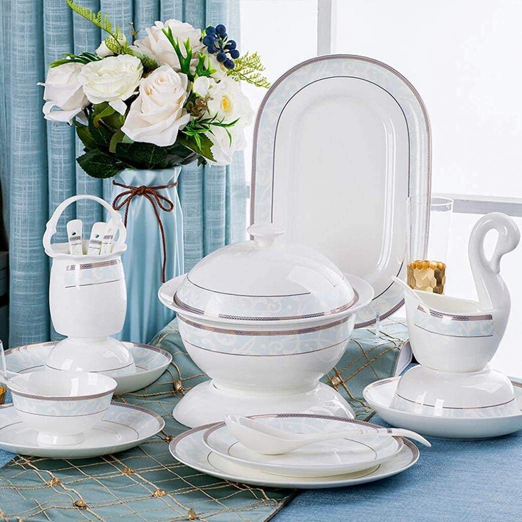 Zestaw zastawy stołowej, 58-częściowy wzór ceramiczne zestawy obiadowe talerze miski na rodzinne przyjęcie - odporny zestaw obiadowy, elegancka kolekcja zastawy stołowej