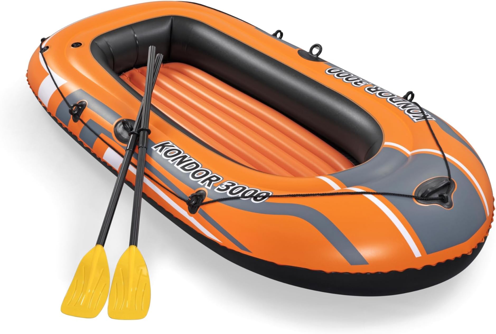 Bestway Inflatable Boat, Kondor 3000, 3 Persons, Raft Set with Oar and Hand/Foot Pump, Heavy Duty Handles and Interlocking Valves, 8.1โ x 48โ, 2.46m x 1.22m