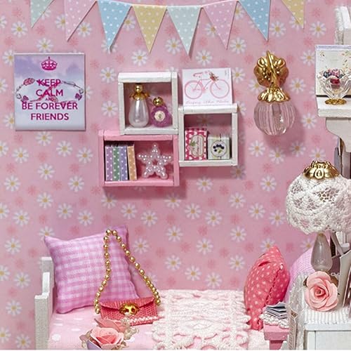 Miniatura 4 de Flever Kit de casa de muñecas en miniatura para bricolaje, habitación creativa con muebles y funda para regalo romántico de San Valentín (princesa