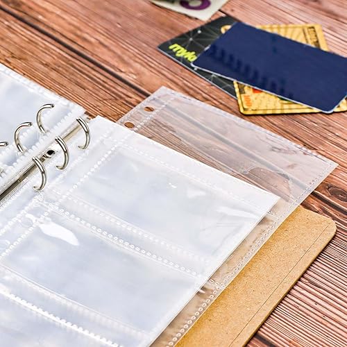 Miniatura 3 de Soporte para tarjetas de crédito de bolsillo para tarjetas de visita de 3.35 x 2.16 pulgadas, tamaño A6, 6 anillas, 25 hojas de doble capa