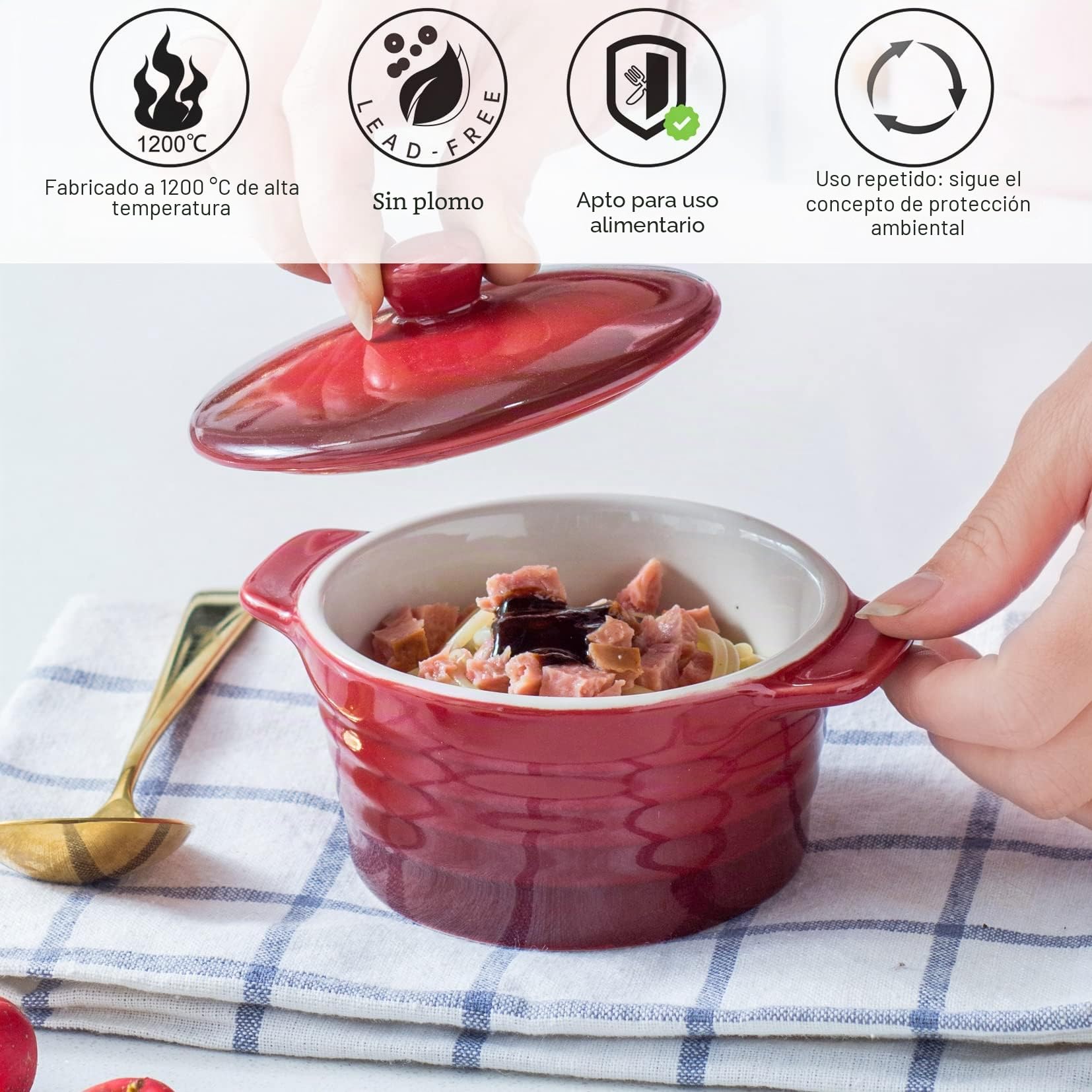 UNICASA set de 4 Moldes para Soufflé con Tapa 250ml, Cuencos para Postres, Ramekins para Hornear para Mermeladas, Helados, Postres