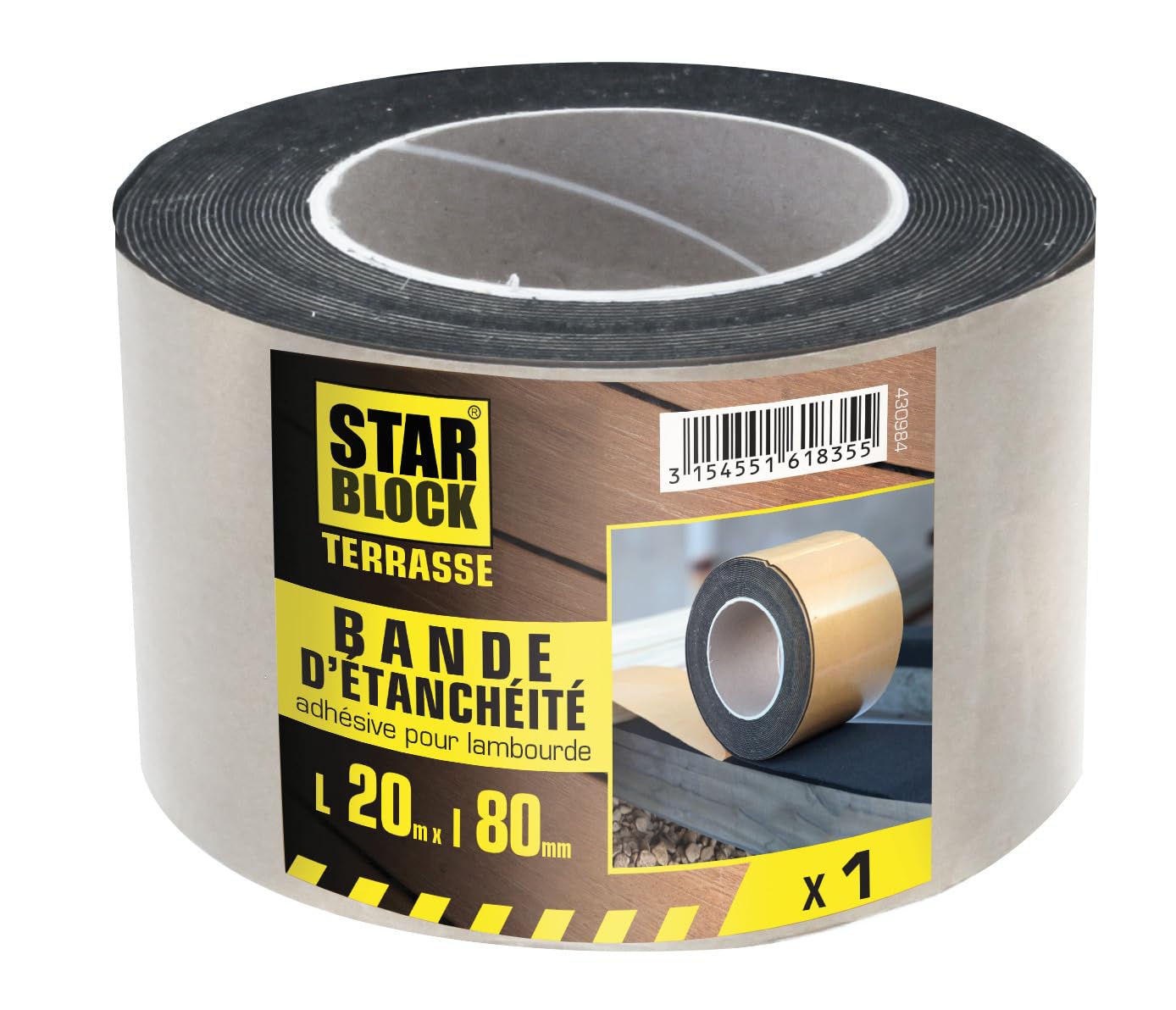 STARBLOCK Bande d'étanchéité adhésive pour lambourde terrasse L.20m x l.80mm Mousse Polyéthylène 1mm