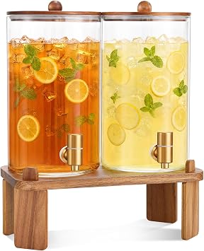 FavorFlavor 2pcs 1.2 Gallon Glass Drink Dispenser for Parties with Stand