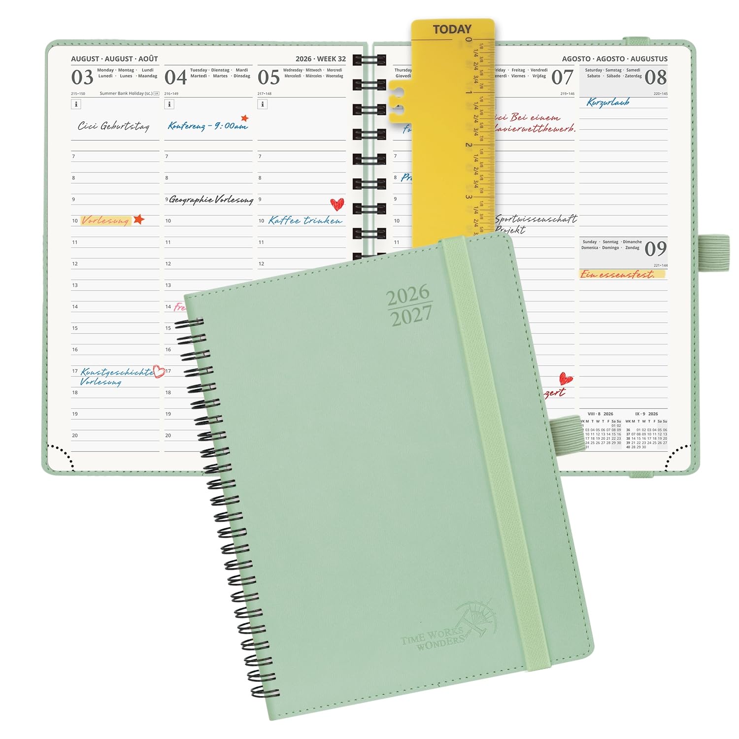 POPRUN Kalender 2026 2027 Wochenplaner (Aug.2026-Dez.2027) Ringbuch mit Softcover, ca. A4 (26,5 x 21,5 cm), 17-Monate-Terminplaner 1 Woche 2 Seite