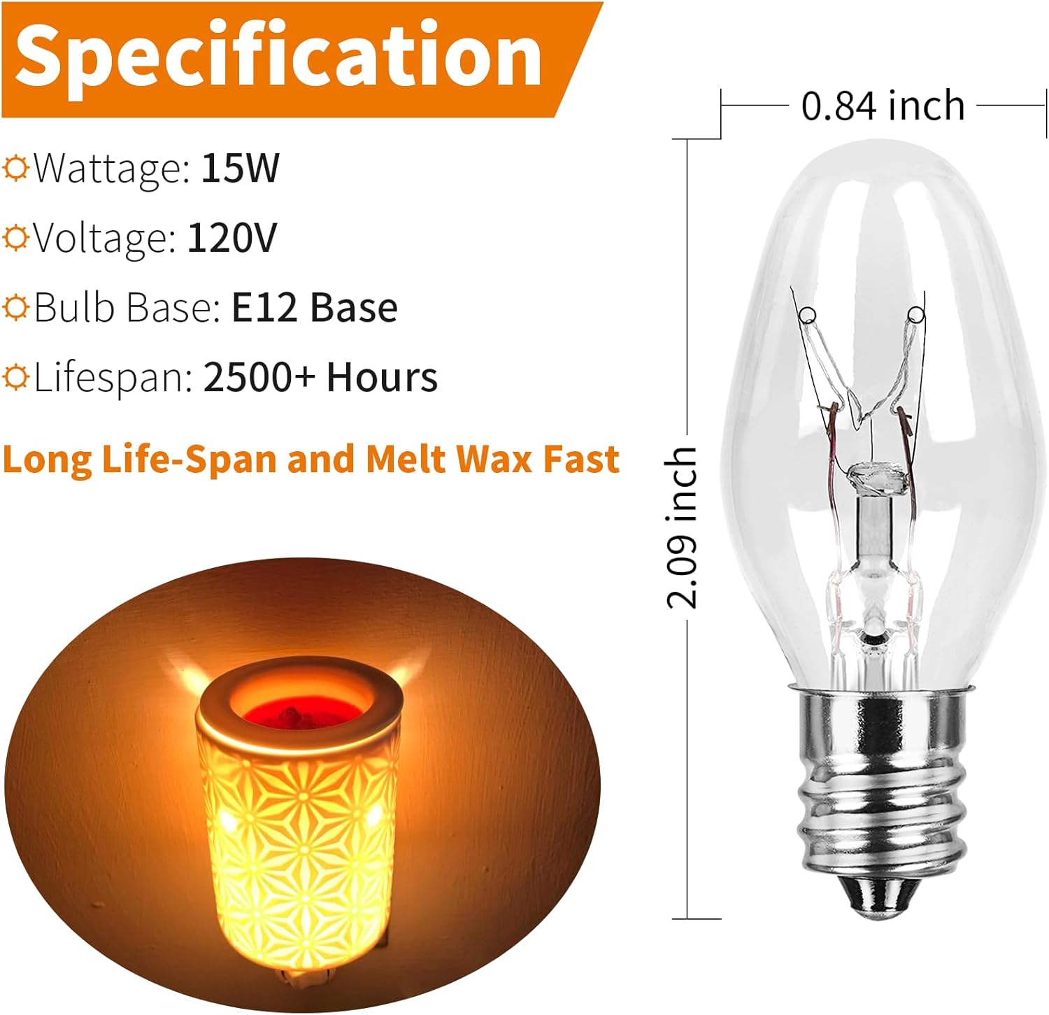 COLWATT 15-Pack Salt Lamp Bulbs, 15 Watt Light Bulb for Plug-in Scentsy Wax Melt Warmer, 120V C7 Small Night Light Bulbs, 2200K Warm White, Ideal for Himalayan Salt Lamp Baskets, Dimmable