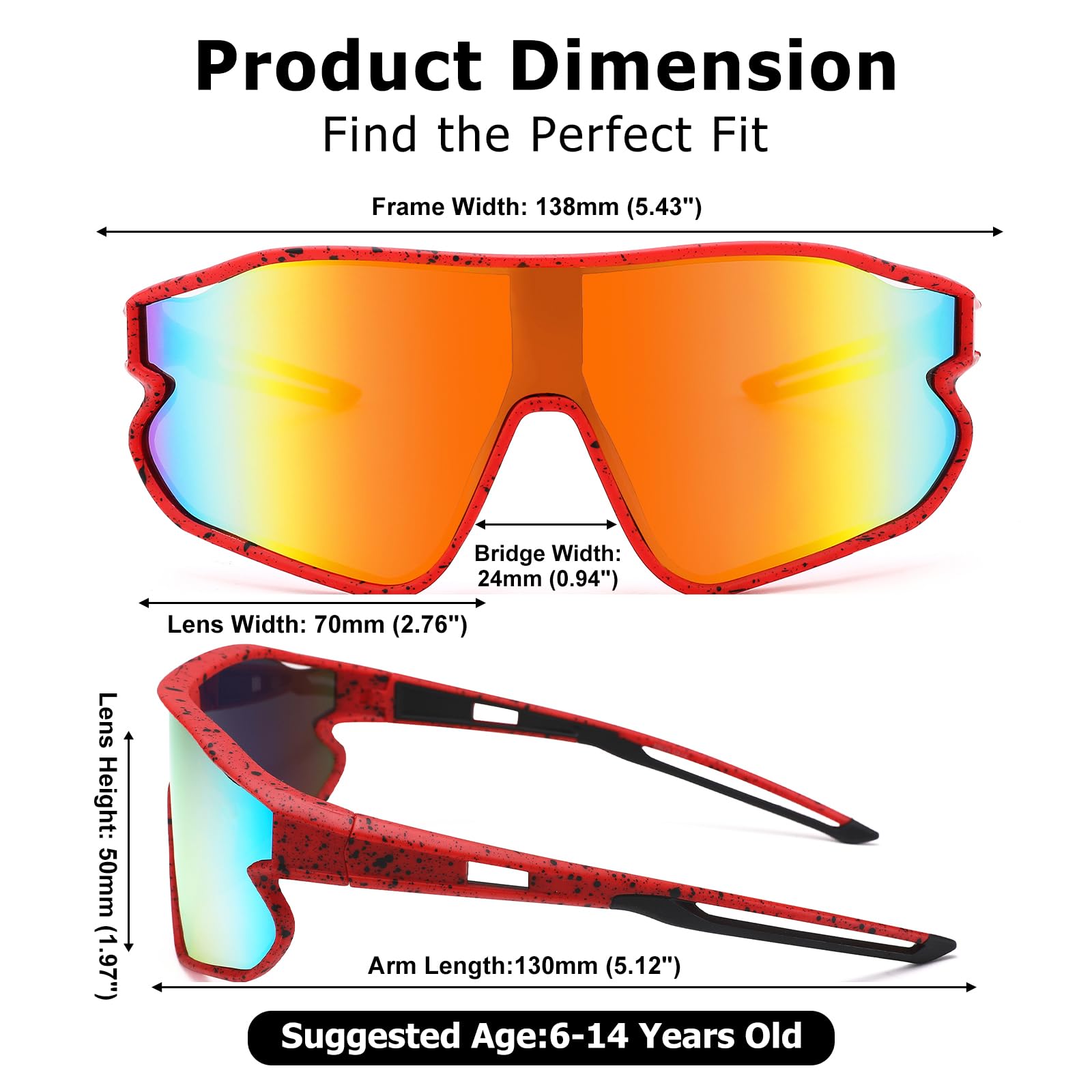 Baseball-Sonnenbrille für Kinder, Jugend-Baseball-Sonnenbrille für Jungen und Mädchen, Sporttöne, Softball, 6-14 Jahre