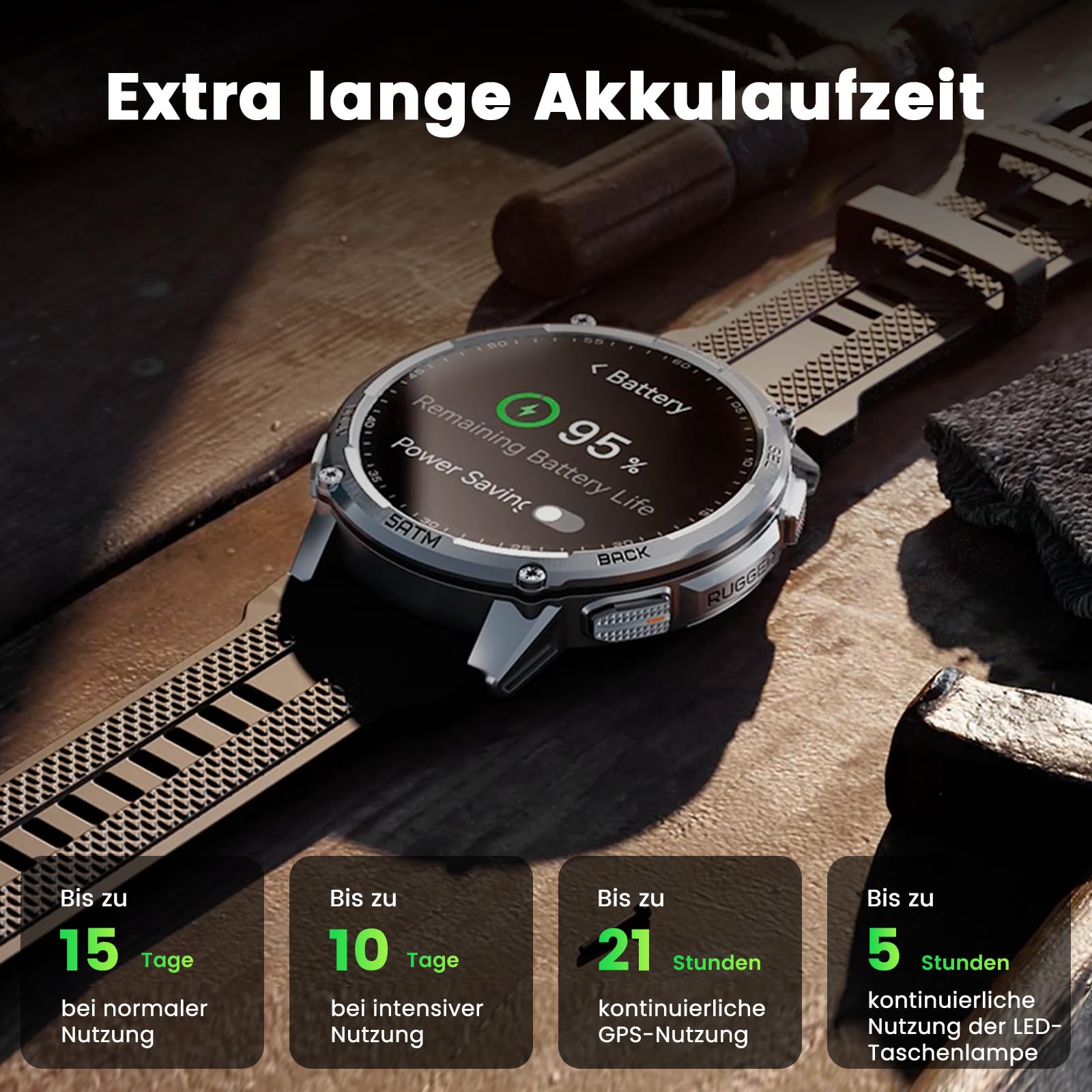 KOSPET Tank T4C GPS Smartwatch Herren mit LED, 1,5" AMOLED, IP69K | Robuste Militär Watch für Android/iPhone, 50M wasserdicht, 170+ Sportmodi, Herzfrequenzmonitor & Schlaf, Telefonfunktion