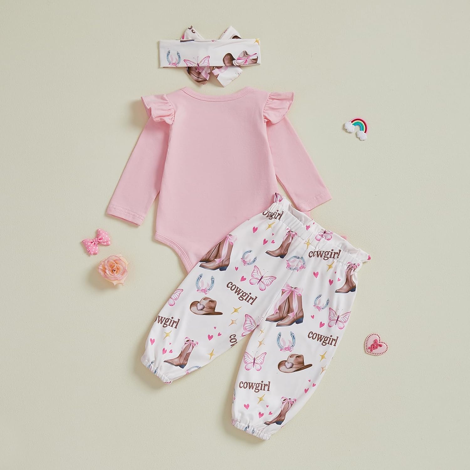 Newborn Baby Girl Cowboy Outfits Letter Long Sleeve Romper Cowgirl Boots Print Pants Cute Infant Western Clothes - Image 7