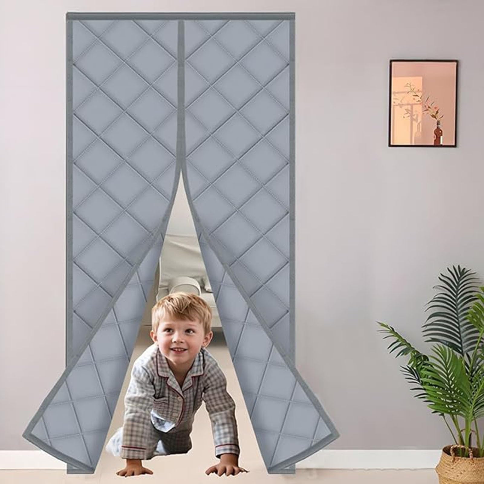 Magnetic Thermal Insulated Door Curtain for Winter - Windproof Warm Door Cover, Cotton Cover Blanket Insulation for Winter/Doorway/Attic Doors, Keep Cold Air Out(110 * 200cm)