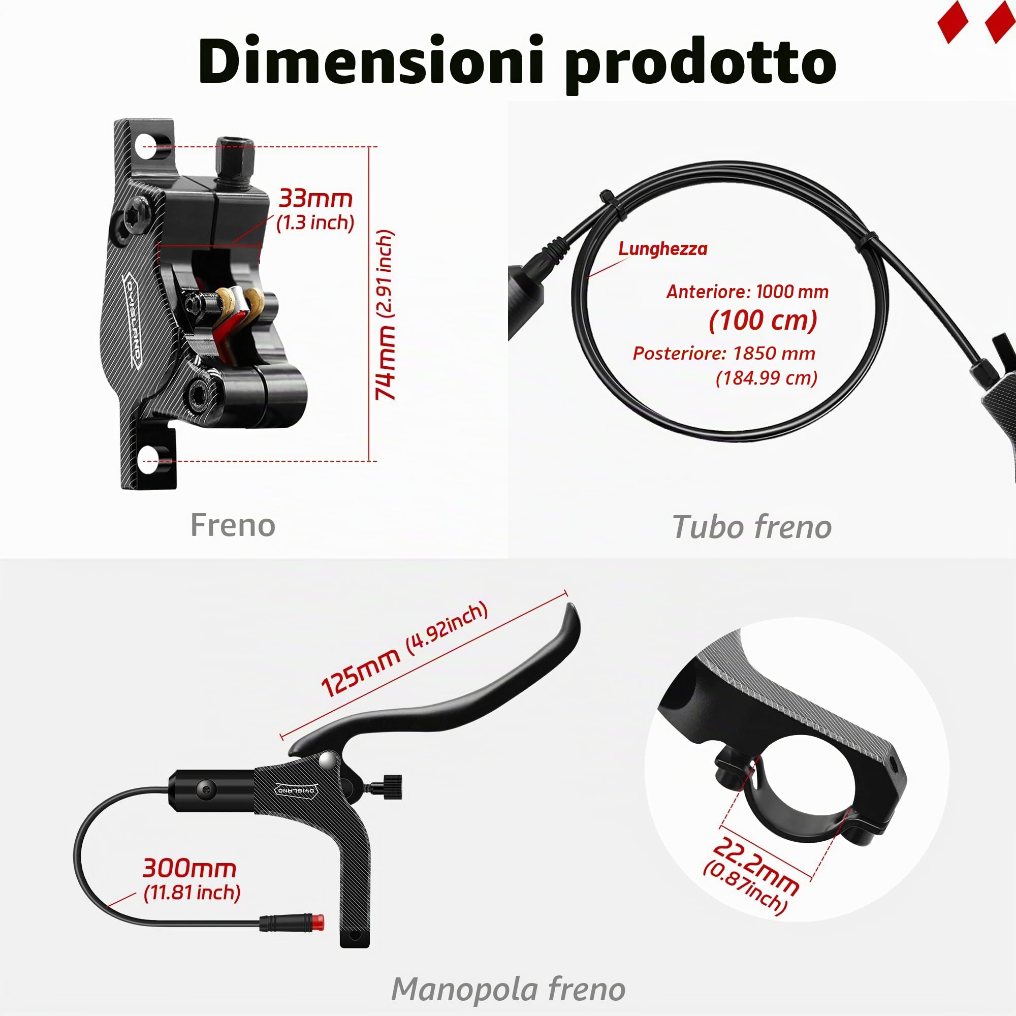 LD-200 Set di Freni a Disco Idraulici a 2 Pistoni per ebike, Kit Freno Idraulico per Bici elettrica a 2 Pin, con Strumenti di Montaggio e Viti