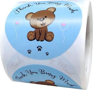 Blue Tedd Bear Stickers 2" Thank You Beary Much Labels - 250 Pcs Thank You Bear Sticker Labels Tedd Bear Baby Shower Birthday Party Favor Labels with Balloon for Envelope Seals Scrapbook