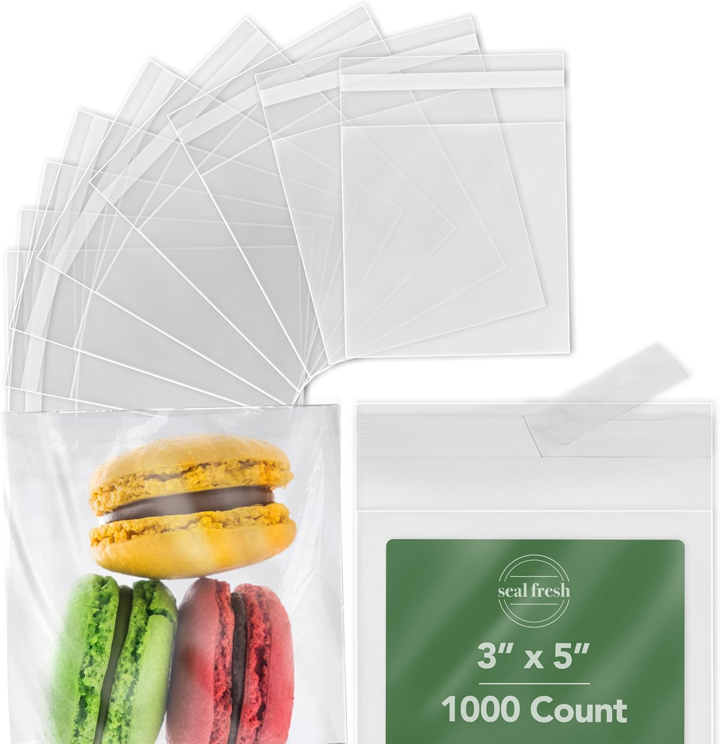 Self Sealing Cellophane Bags - 3" x 5" (1000 Count) - Clear Plastic Resealable Cello Bag - Cellophane Treat Bags, Cookie Bags for Packaging, Candy bags, Cello Bags, Pastry Bags
