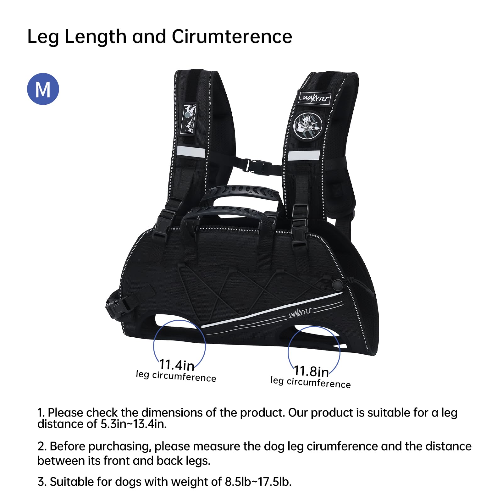 Wakytu Hundeliftgeschirr für kleine Hunde,Hunderucksackträger,Verstellbare gepolsterte atmungsaktive Gurte für Hunde,Behinderte,Gelenkverletzungen,Arthritis,M(3.9-8kg)