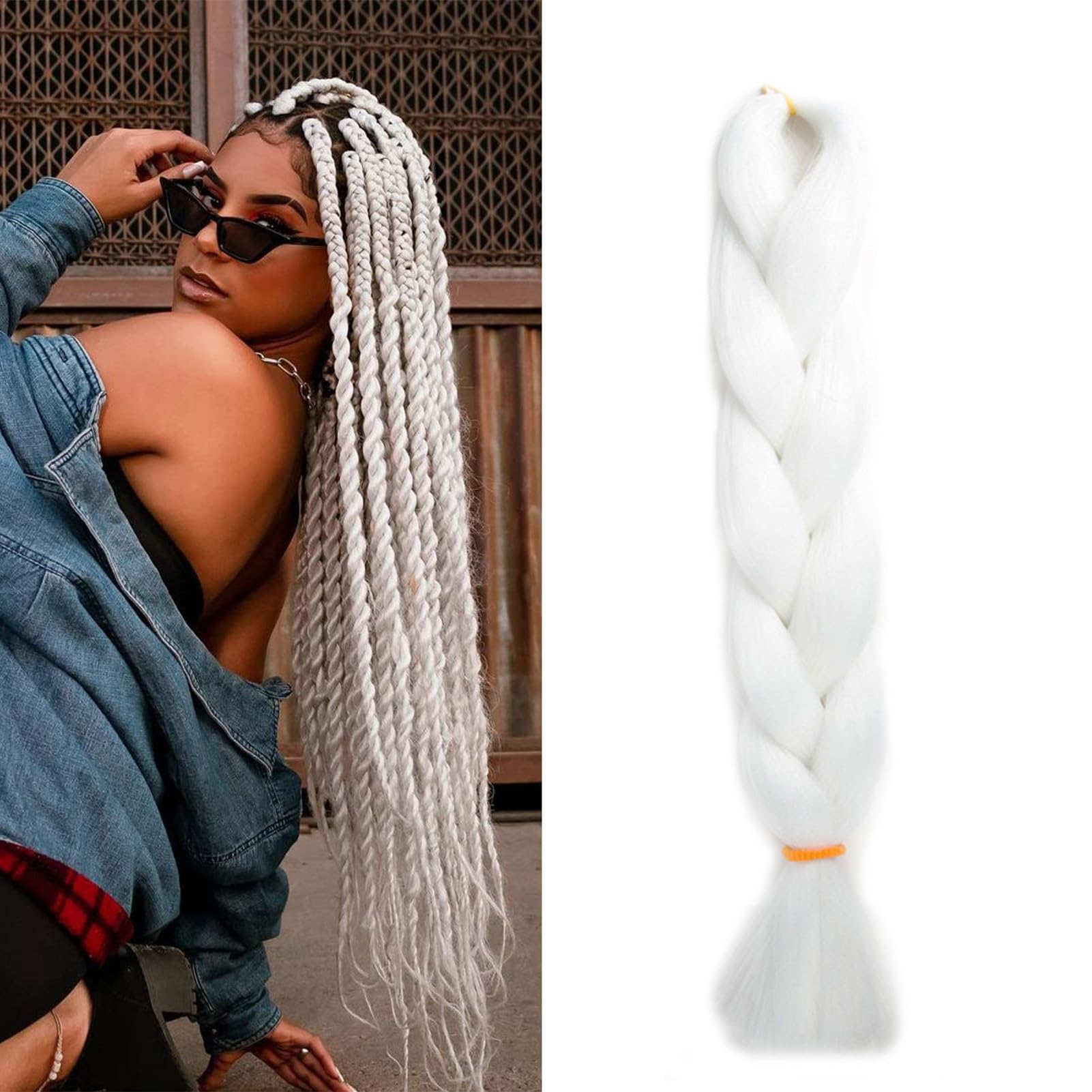 Gairyan Extensiones de Pelo Trenzas Africanas 1 Paquete 24" Pelo Sintetico Para Trenzas Natural Crochet Braiding Hair (Blanco)