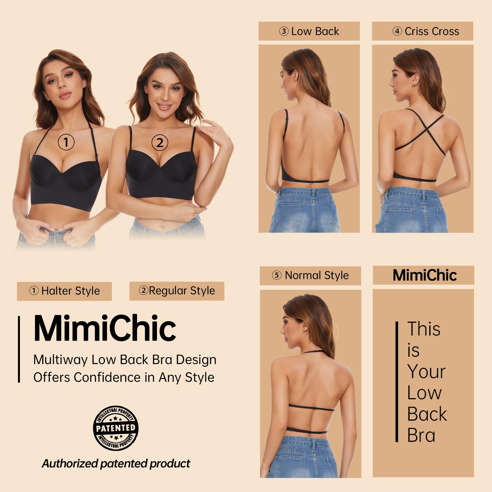 Reggiseno Schiena Scoperta-Reggiseno Invisibile Senza Cuciture Schiena Scoperta - Leggermente Imbottito Multifunzione Halter