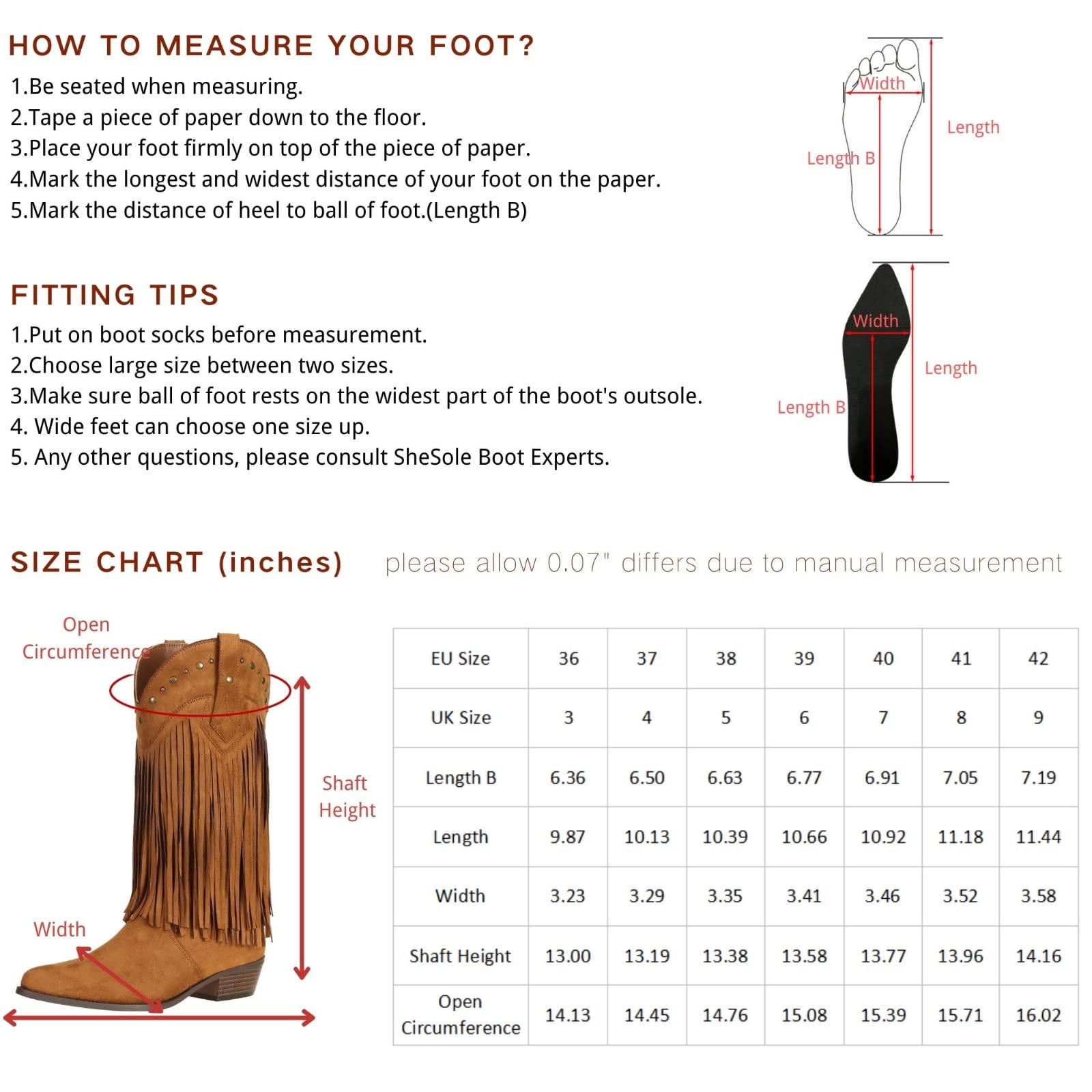 SheSole Damen Western Fransen Stiefel mit Absatz, Mode Frauen Halbhohe Cowgirl Cowboystiefel