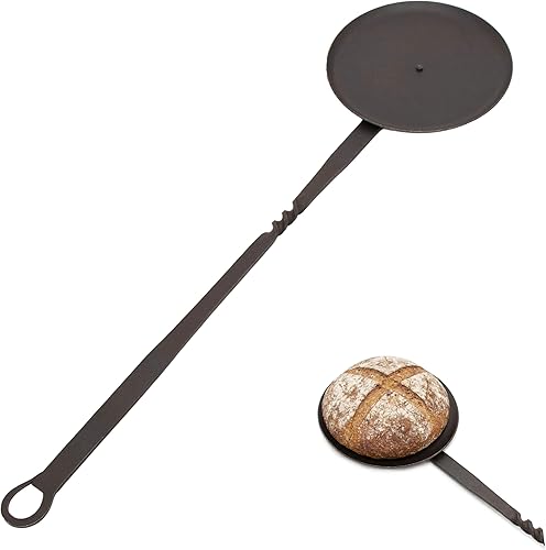 Rejilla de hierro con mango largo, cuchara medieval de hierro forjado a mano, agarre cómodo, perfecto para cocinar, acampar, parrilla, eventos