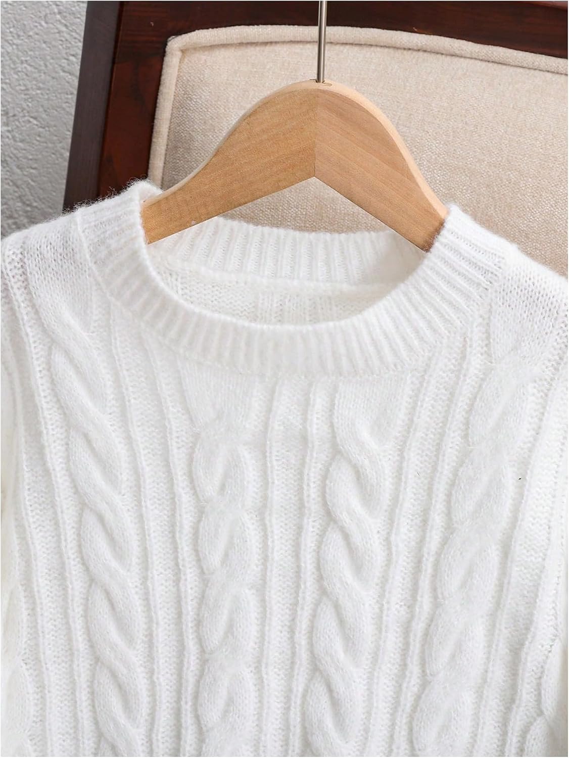 SHENHE Girl's Bow Sweater Cable Knit Crewneck Long Sleeve Chunky Cute Preppy Sweaters