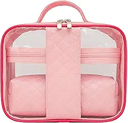Kit 3 Bolsa Necessaire Feminina Organizador Maquiagem Viagem Blogueira cosméticos Estojo (Rosa)