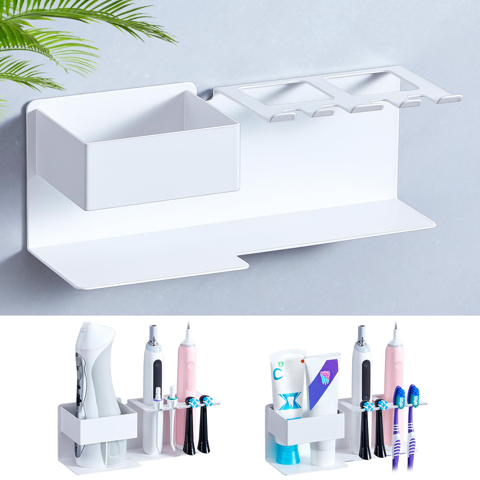 WAYASI Electric Toothbrush Head Holder, Electric Toothbrush Holder, Adhesive Toothbrush Holder Wall Mounted, Tooth Brush Head Holder, Water Flosser and Toothpaste Holders for Bathroom (White) โ image 1