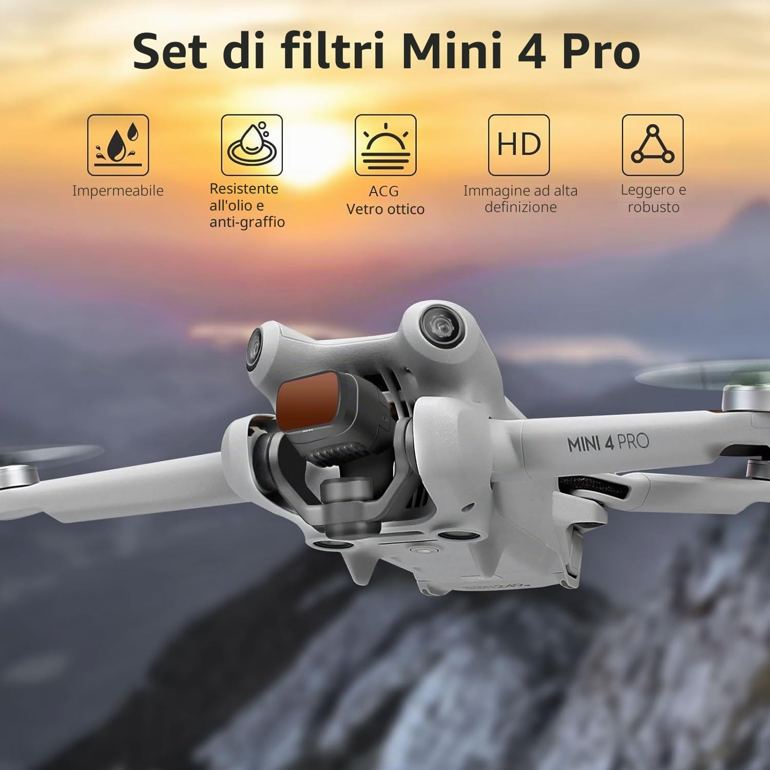 FPVtosky Pacco accessori Mini 4 Pro - Kit 7 in 1, custodia di trasporto, set di filtri ND, parasole RC2, cordino, coperchio dell'obiettivo, protezione per lo schermo, supporto per l'elica per DJI Mini
