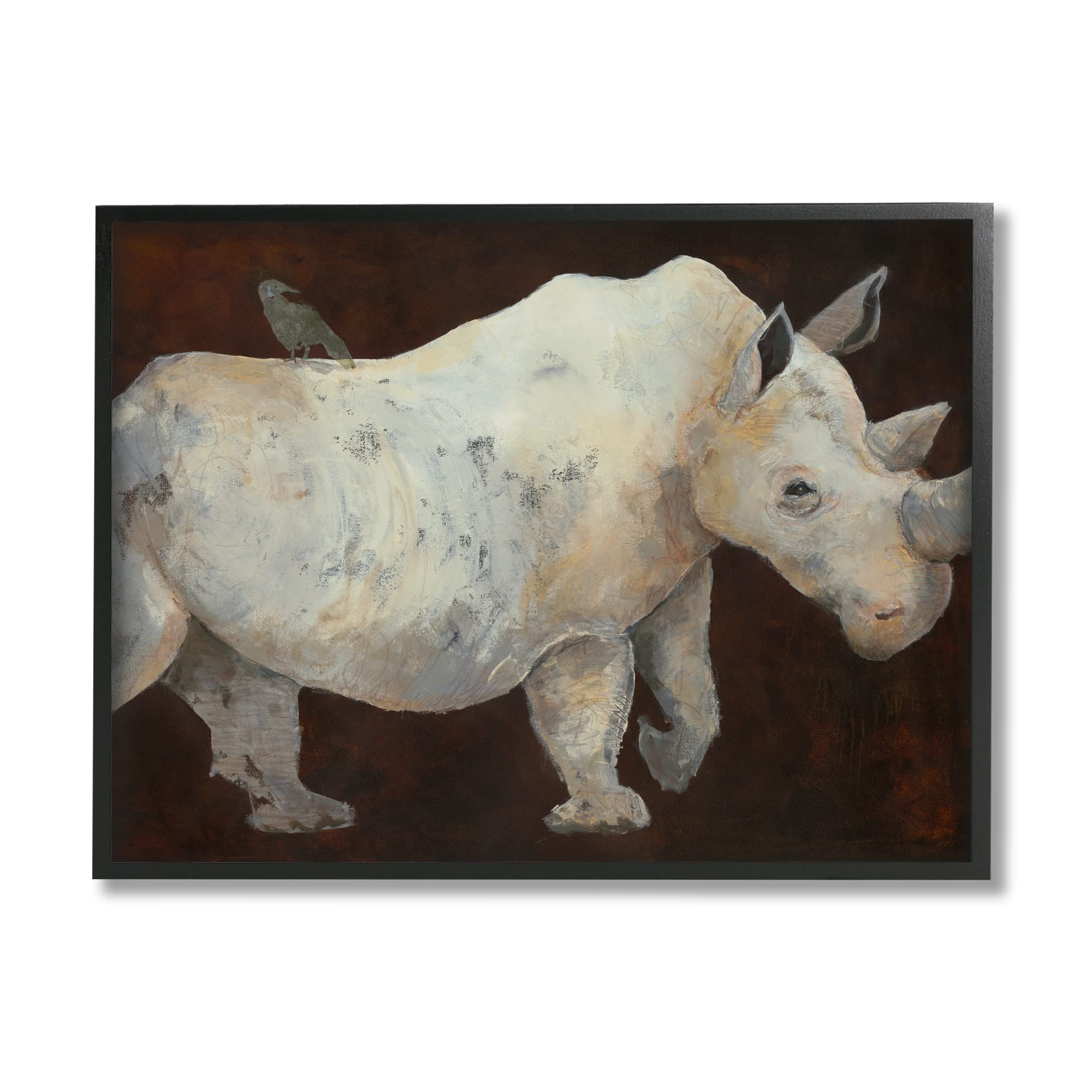 Stupell Industries Bird Perched on Rhino Contemporary Portrait Painting, Design by Roberta Dyer