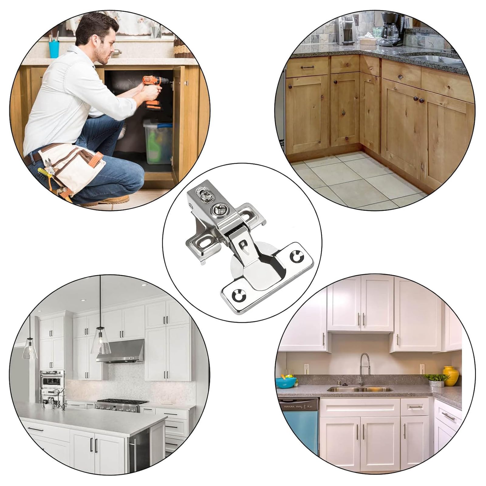 Confezione da 24 cerniere per ante di armadietti da cucina, cerniere nascoste, in acciaio inox, chiusura automatica, chiusura automatica, fori per viti, distanza della tazza: 45 mm