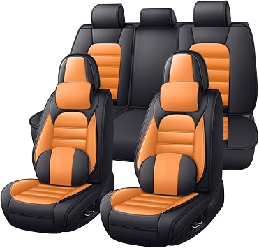Car Seat Covers for Lexus 95% Most Cars,Waterproof Faux Leather Seat Covers Full Set,Deluxe and Breathable Auto Vehicle Interior Covers,Luxury5-Seat Full Set,Black&Orange