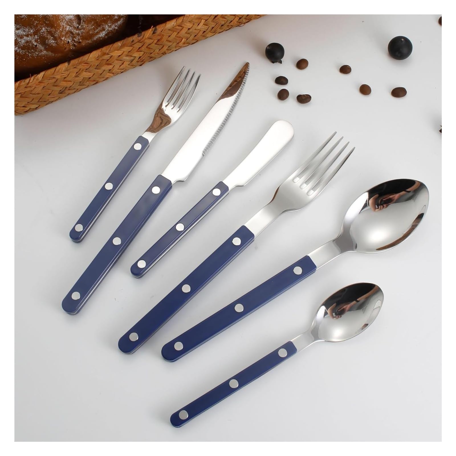 Posate in acciaio inox, set di piatti, posate in argento, 6/24 pezzi, manico con clip, chiodi, stoviglie 304, cucchiaio, coltello, forchetta in acrilico(Pink,4Set 24Pcs)