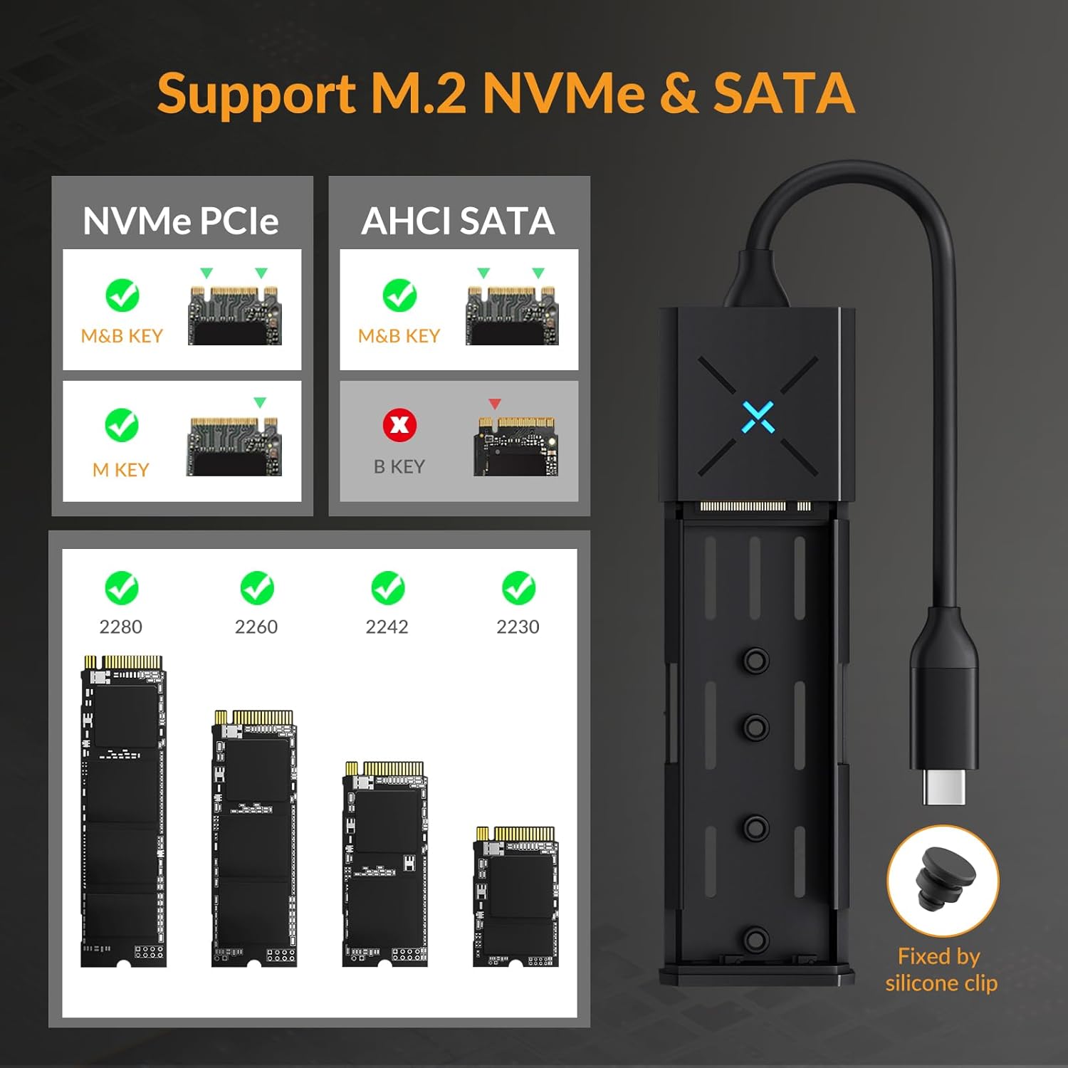 iDsonix M.2 Enclosure Adapter NVMe Enclosure [Integrated Design with Heavy-Duty Protector], NVMe to USB C 10Gbps, M.2 to USB 3.2 Gen2 with UASP Trim, SSD Enclosure Support M.2 NVMe PCIe & AHCI SATA
