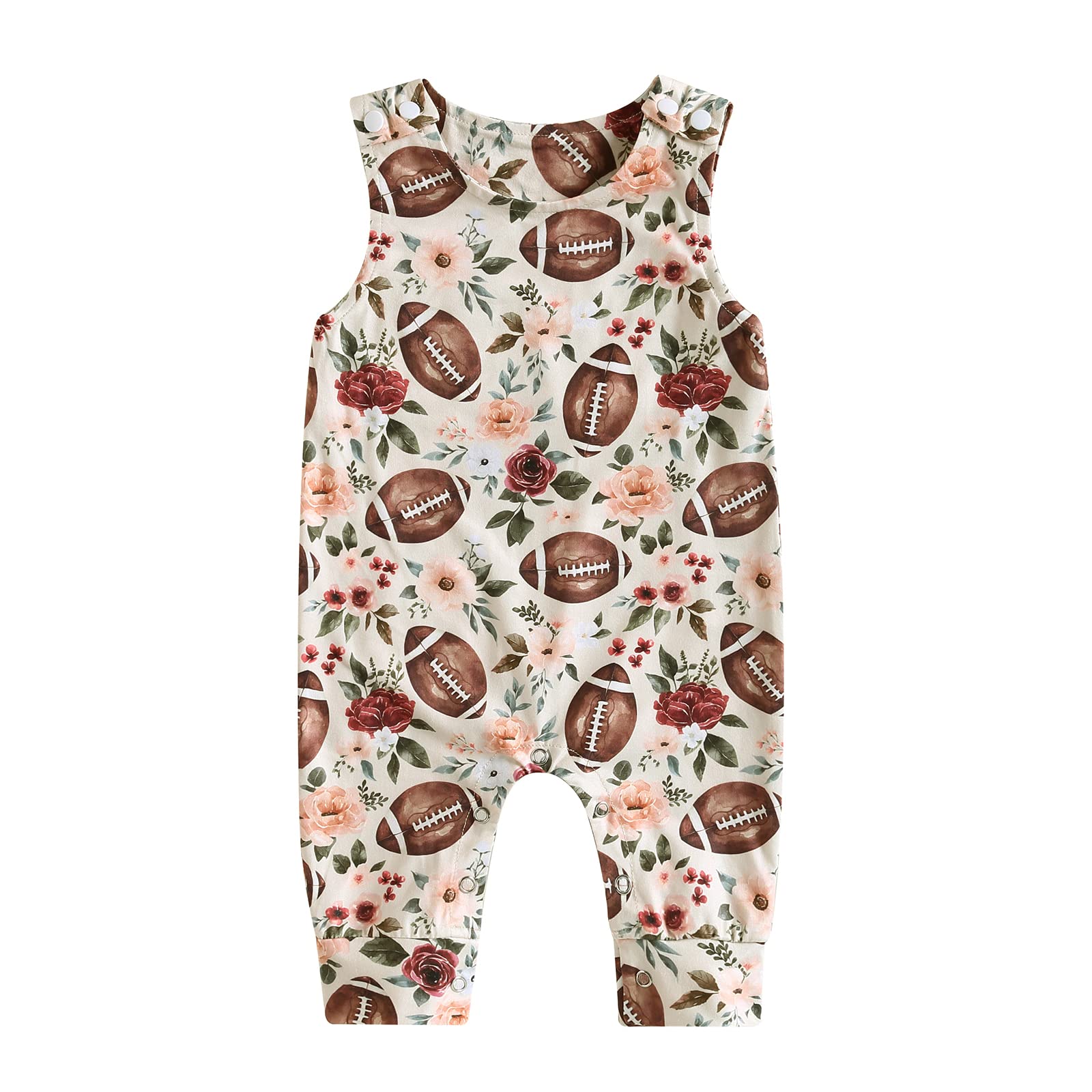 Baby Boy Girls Football Print Sleeveless Romper Bodysuit One Piece Football Outfit Suspender Jumpsuit
