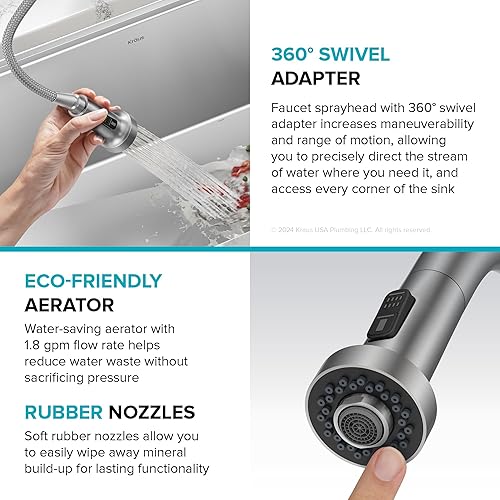 Miniatura 135 de Kraus KPF-1610SFSCH Bolden - Grifo de cocina comercial de 18 pulgadas con cabezal de pulverización extensible de doble función, acabado all-Brite