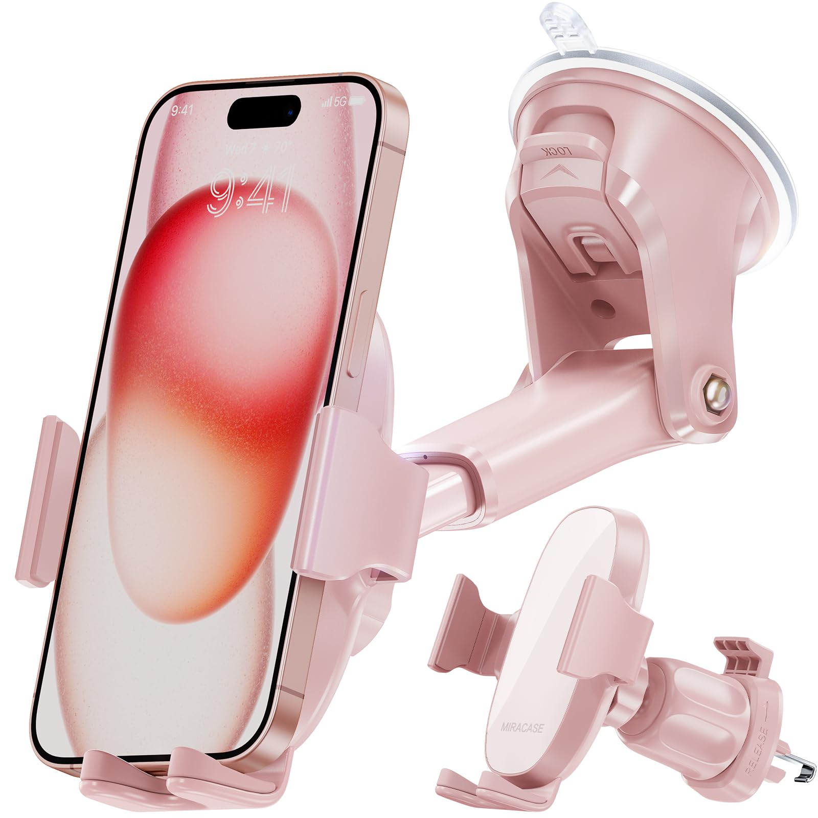 Miracase Handyhalterung Auto Universal [Starker Saugnapf und Metallhaken] kfz Handy Halterung lüftung Armaturenbrett Windschutzscheibe Handyhalter für iPhone Galaxy Alle Smartphone Rosa
