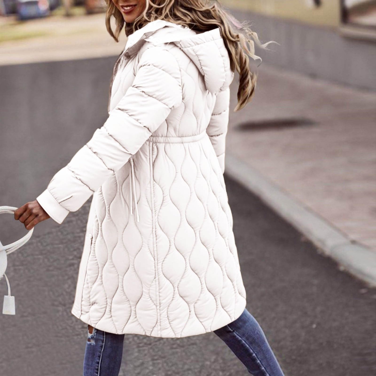 Piumino Donna Invernale Lungo 100 Grammi con Cappuccio e Zip Giubbotto Imbottito Trapuntata Elegante Cappotto Primaverile Termica Vento Giacca Casual Leggero Curvy per Neve Trekking Sportiva,,