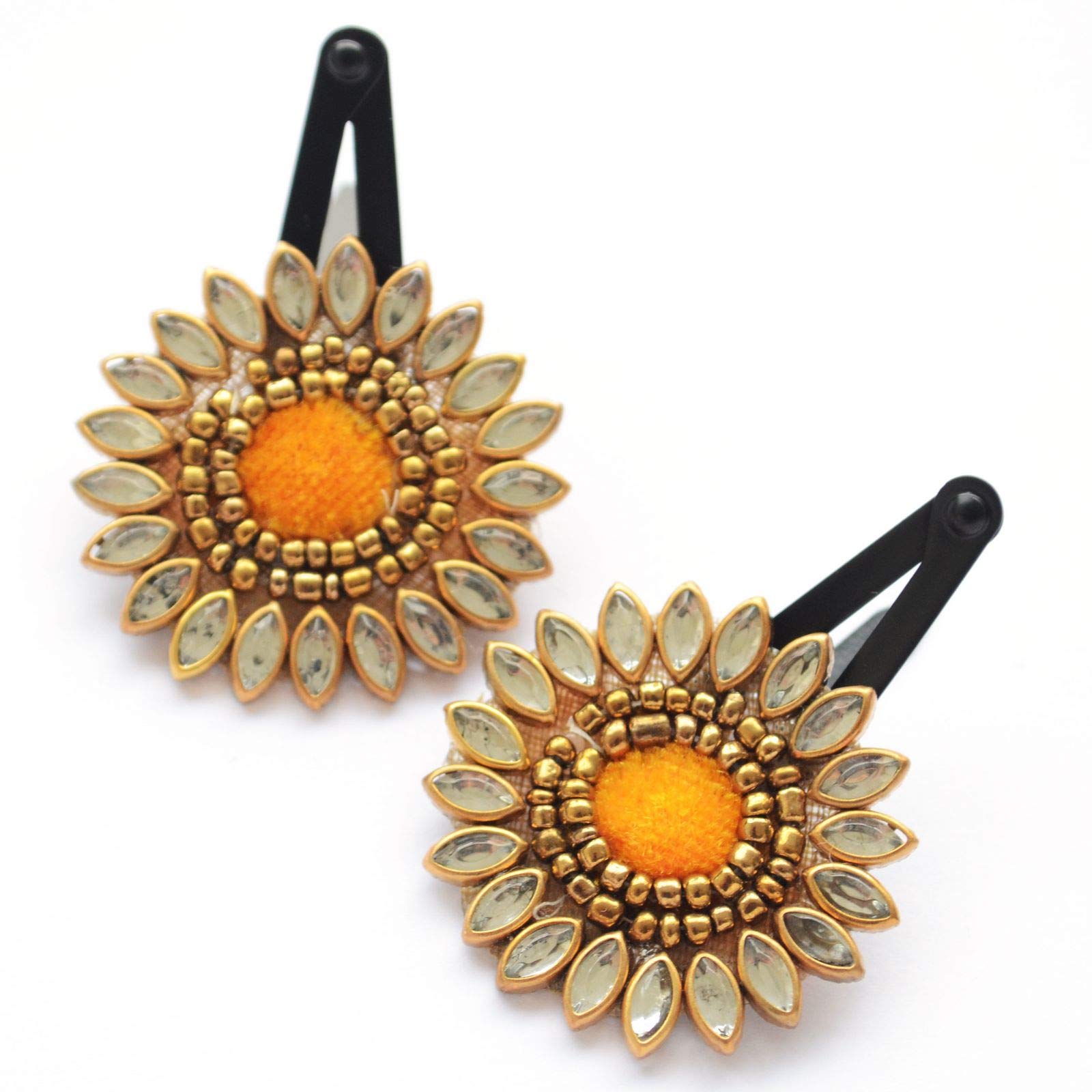 Pretty Ponytails Gold and Yellow Ethnic Flower Kundan Tic Tac Hair Clips Gift Set or Fancy Accessories for Kids or Girls for Festivals Weddings (B08KDMTM6F) Amazon Price History, Amazon Price Tracker