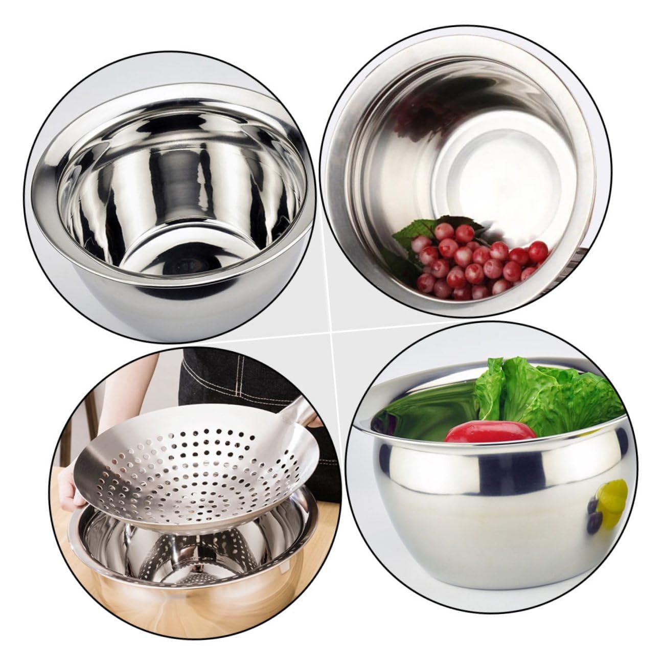 Alipis 304 Edelstahl Küchenschüssel ohne Grate Dickwandiger Mischhalter für Salate Vielseitig Einsetzbar in Küche Silberfarbene Salatschüssel