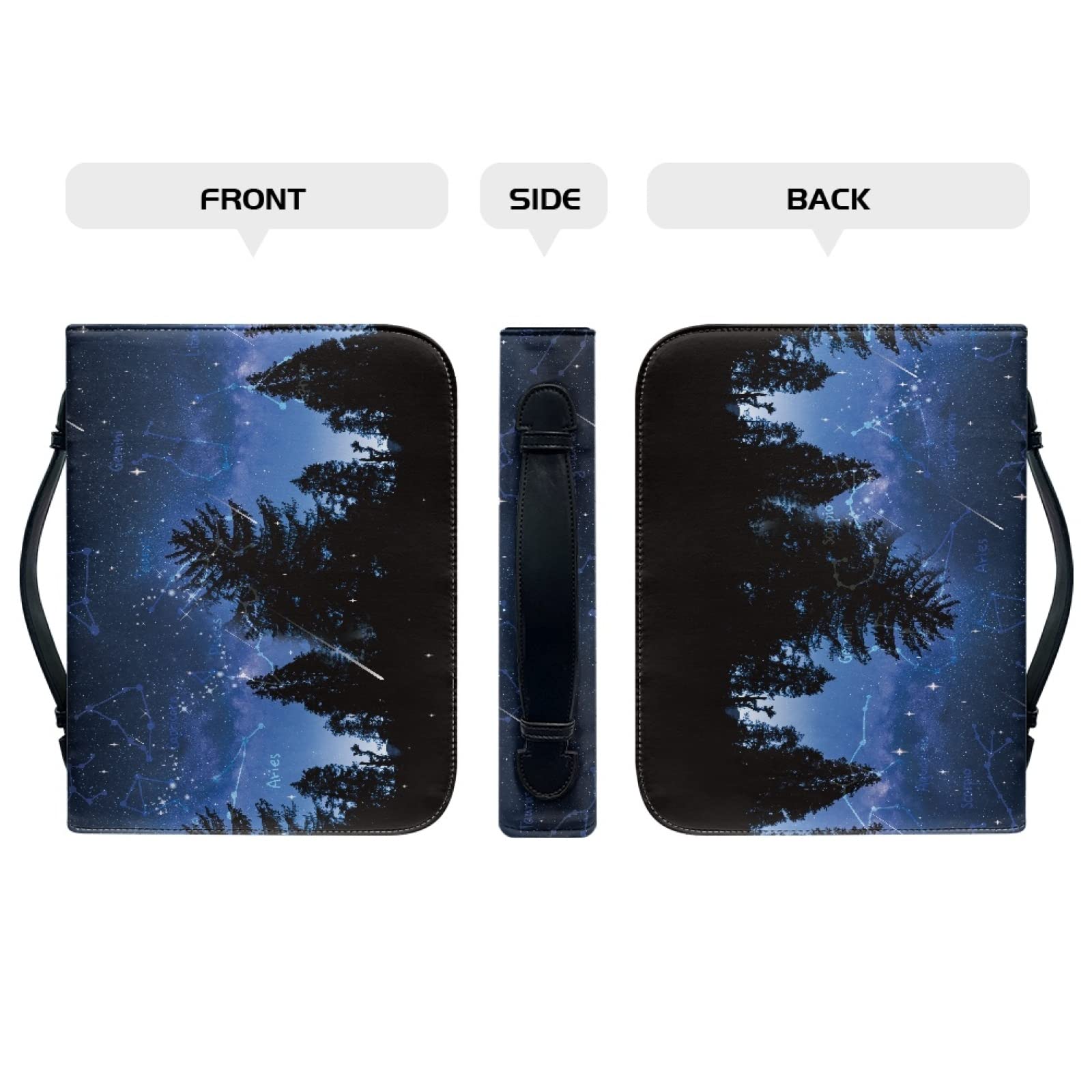 Kuiaobaty Starry Night Forest Book Cover Case for Notebook,Novel,Bible, Handle Zipper PU Leather Carrying Book Case for Men,Women Kids - Image 3