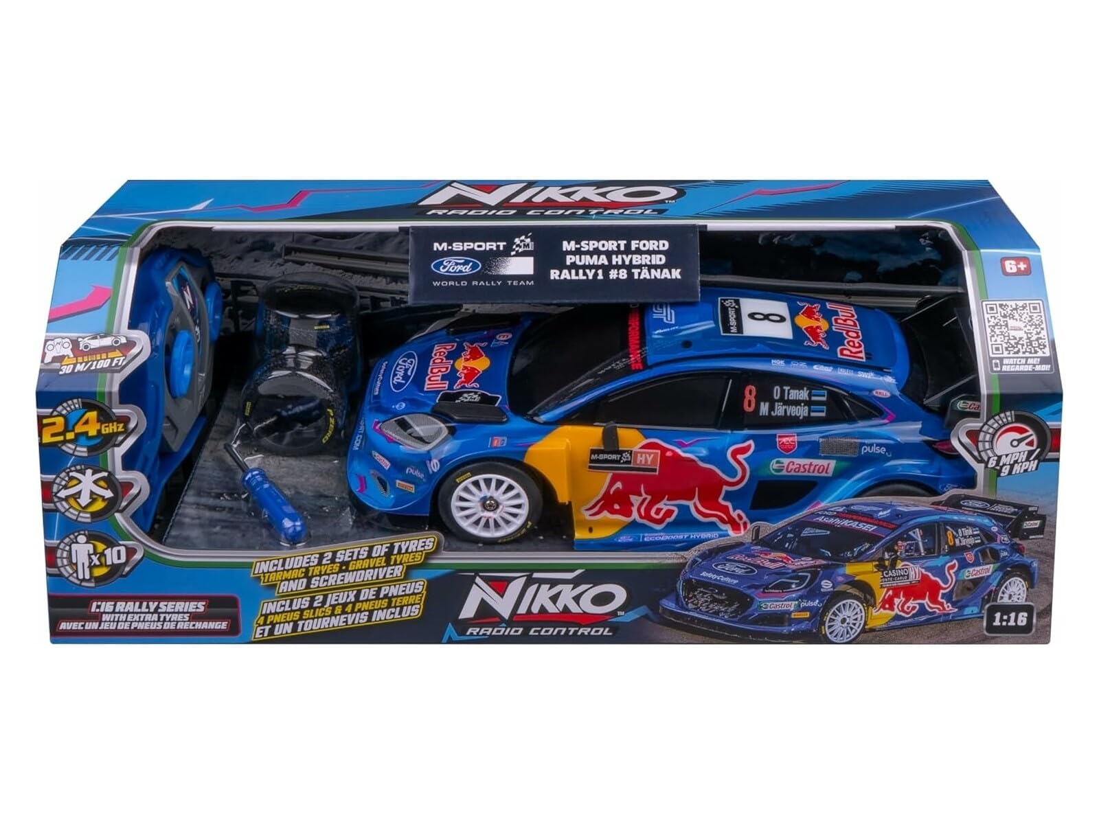 Nikko Coche Radio Control M-Sport Ford Puma Hybrid Rally 1 con Ruedas Extra