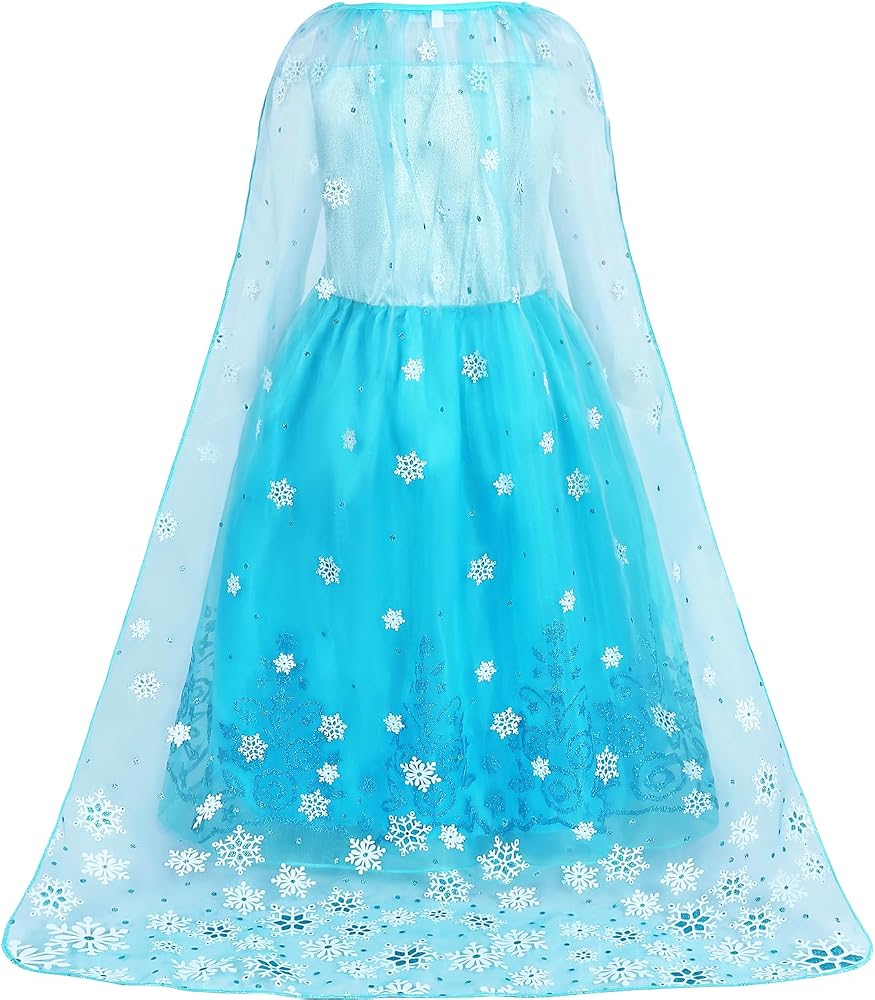 Aoiviss Prinzessin Kostüm Blau – Langarm Mit Pailletten & Umhang, Für Mädchen 3-10 Jahre