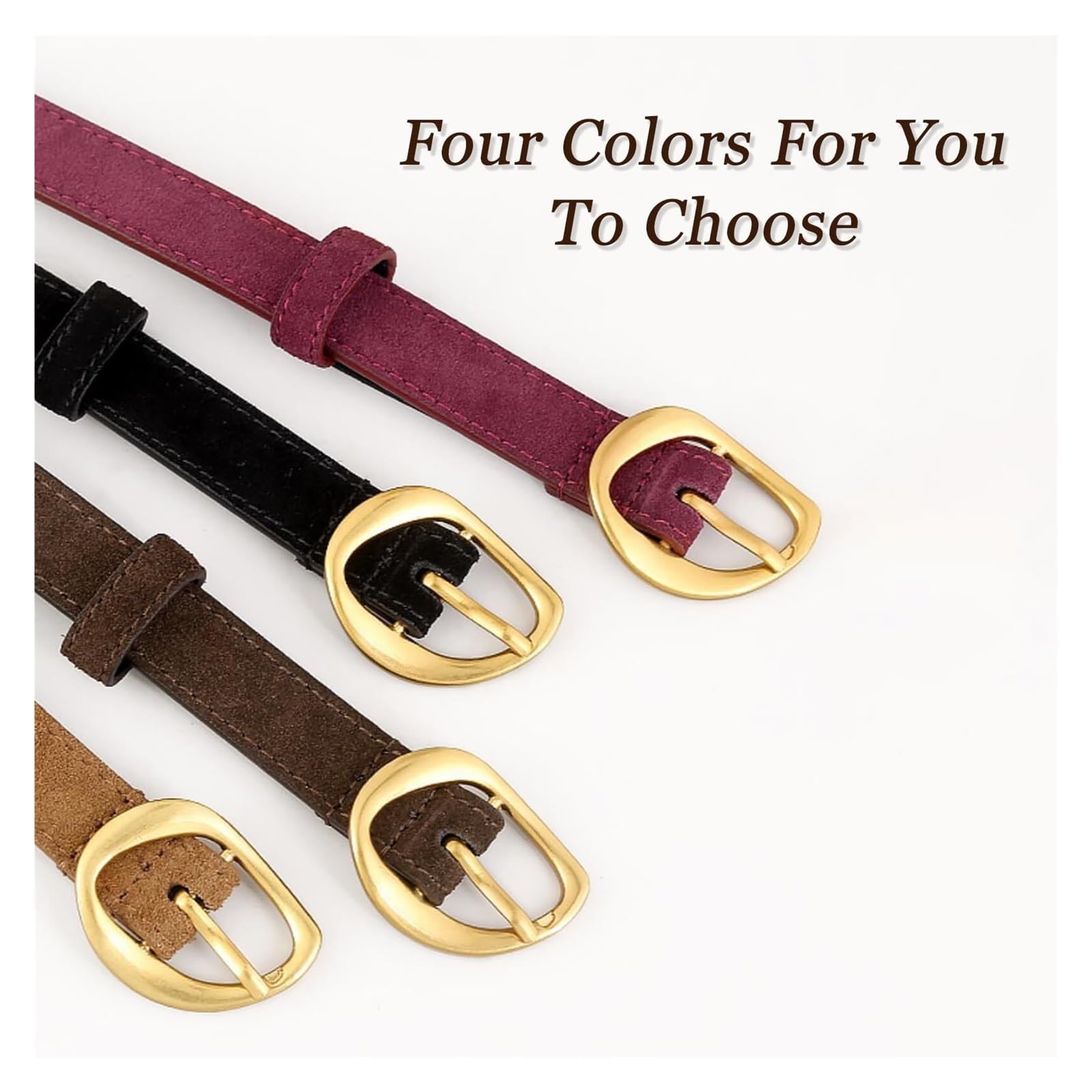 Ceinture en daim fine pour femme - Noir - Boucle dorée - Pour l'hiver | Ceinture fine en daim de qualité supérieure avec boucle dorée. Peut être combiné avec un jean