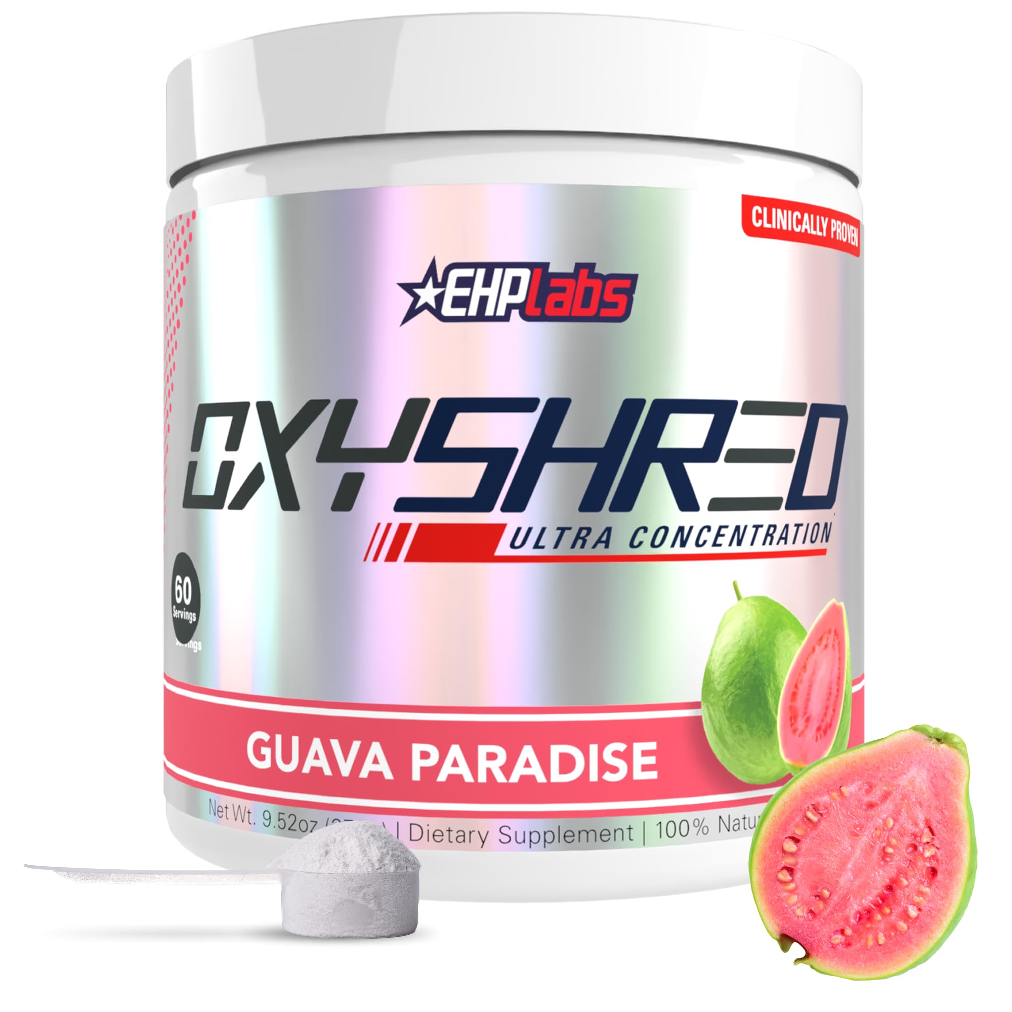 EHP Labs OxyShred Pre Workout Powder & Shredding Supplement - Preworkout Powder with L Glutamine & Acetyl L Carnitine, Energy Boost Drink - Guava Paradise, 60 Servings