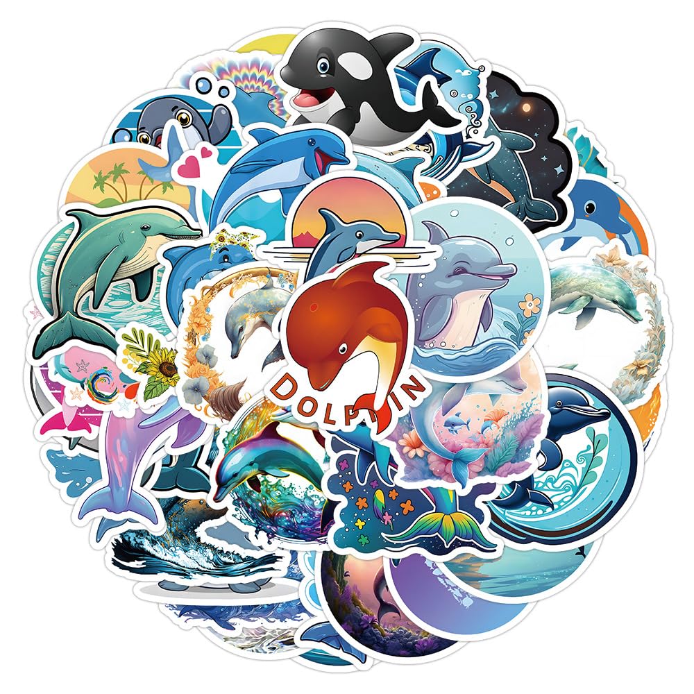50PCS Dolphin Stickers for Bike,Water Bottle,Car,Skateboard,Scrapbook