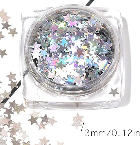 Miniatura 6 de Arte de uñas con purpurina holográfica de lentejuelas de luna dorada y plata láser 3D con purpurina metálica, estrella y luna, lentejuelas para