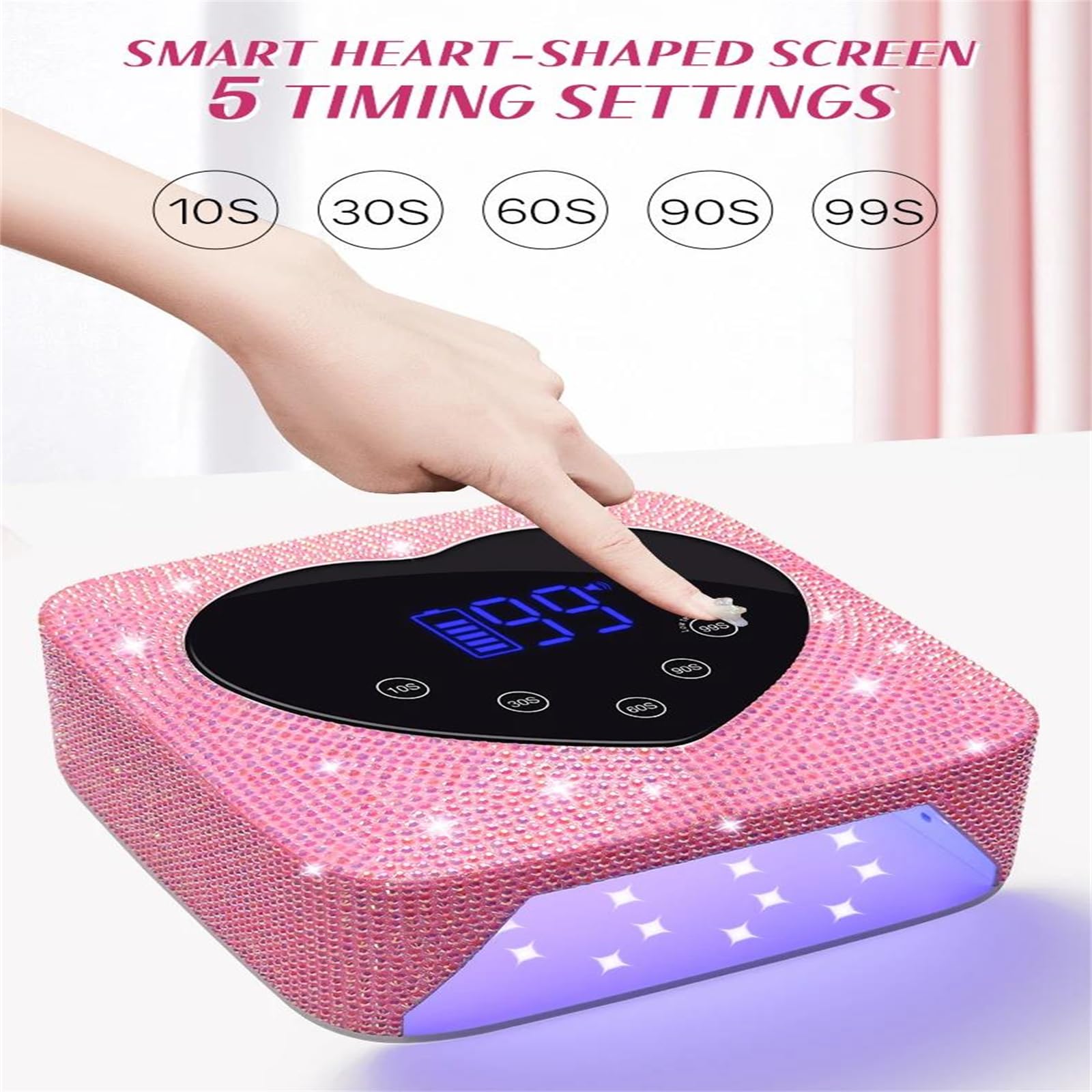 Negro,Lámpara UV inalámbrica Recargable para uñas con 30 LED y 5 ajustes de Temporizador. Lámpara UV para manicura Profesional.