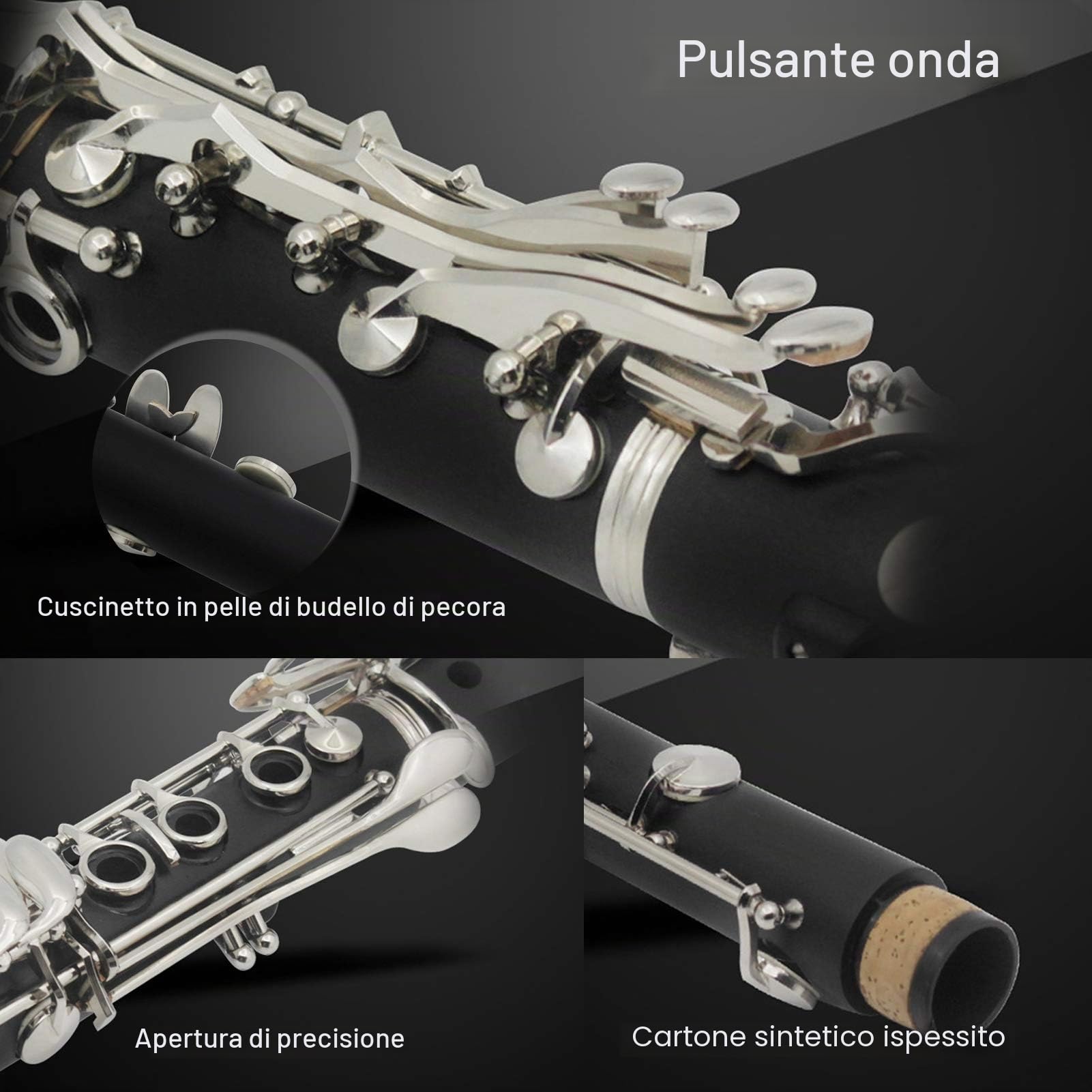 Clarinetto in Sib per strumenti musicali professionale per studenti per principianti di clarinetto(black)